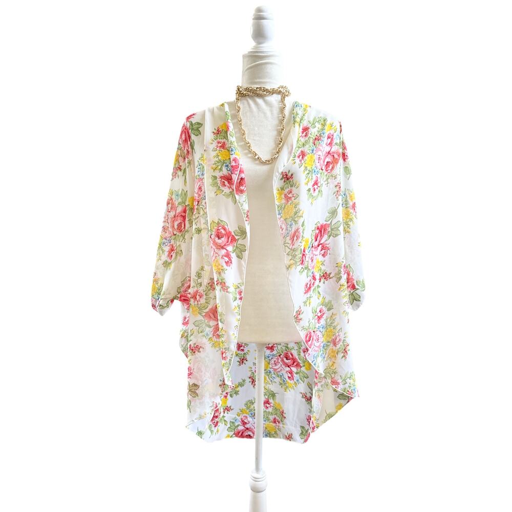 Women’s Floral Sheer Dolman Kimono Duster OS